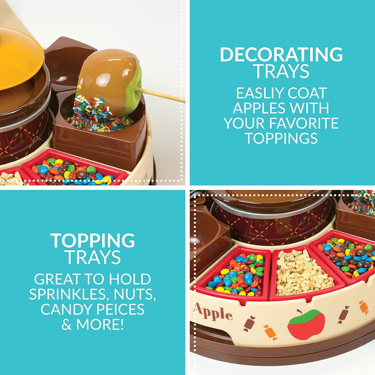 Chocolate & Caramel Fondue Pot, 25 Sticks, Fondue Machine with Decorating and Toppings Trays