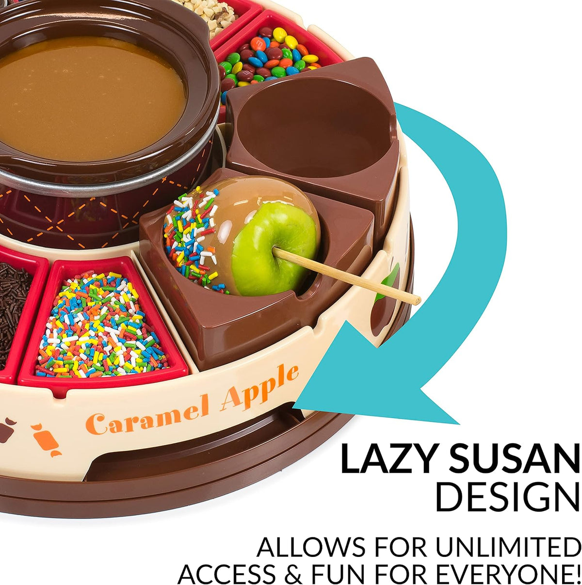 Chocolate & Caramel Fondue Pot, 25 Sticks, Fondue Machine with Decorating and Toppings Trays